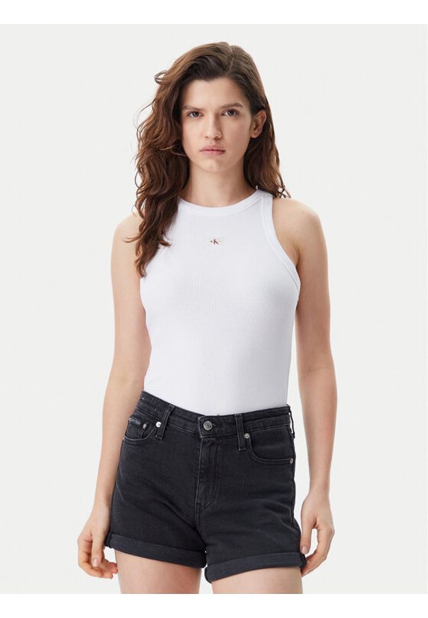 Calvin Klein Jeans Top J20J225302 Biały Slim Fit. Kolor: biały. Materiał: bawełna