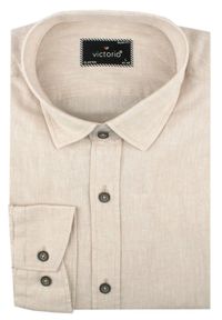 Koszula Weekendowa z Lnem, Krój Taliowany - Victorio - Beż. Kolor: brązowy, beżowy, wielokolorowy. Materiał: len, bawełna. Sezon: lato #4