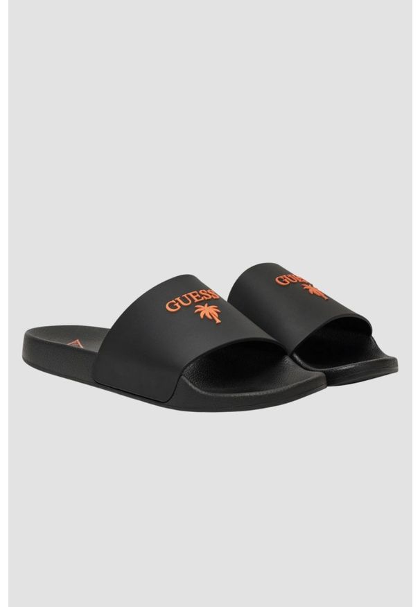 Guess - GUESS Czarne męskie klapki Palma, Rozmiar 41. Okazja: na co dzień, na plażę. Kolor: czarny. Sezon: lato. Styl: casual