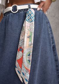 Renee - Granatowa Bawełniana Spódnica Jeansowa o Rozkloszowanym Kroju z Ozdobnym Paskiem Eatiane. Okazja: na co dzień. Kolor: niebieski. Materiał: jeans, bawełna. Styl: casual, klasyczny #7