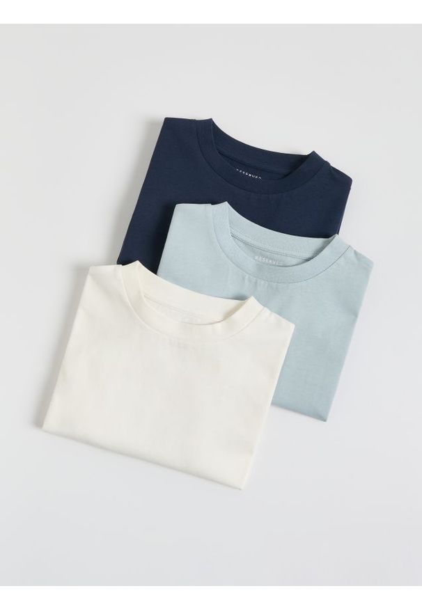 Reserved - Bawełniany t-shirt 3 pack - granatowy. Kolor: niebieski. Materiał: bawełna