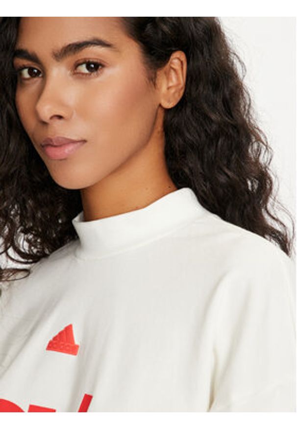 Adidas - adidas Bluza French Terry Print IS4284 Biały Loose Fit. Kolor: biały. Materiał: bawełna, syntetyk. Wzór: nadruk