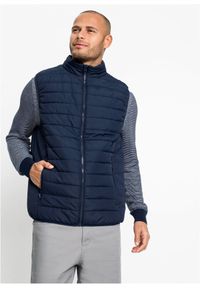 bonprix - Kamizelka pikowana. Typ kołnierza: kołnierzyk stójkowy. Kolor: niebieski. Materiał: tkanina. Wzór: gładki #1