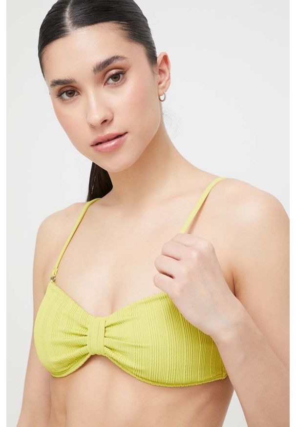 Abercrombie & Fitch biustonosz kąpielowy kolor zielony lekko usztywniona miseczka. Kolor: zielony