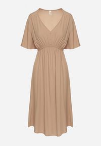 Born2be - Ciemnobeżowa Bawełniana Sukienka o Rozkloszowanym Fasonie Liranelle. Okazja: na co dzień. Typ kołnierza: dekolt w kształcie V. Kolor: beżowy. Materiał: bawełna. Długość rękawa: krótki rękaw. Sezon: lato. Typ sukienki: rozkloszowane. Styl: casual, elegancki #6