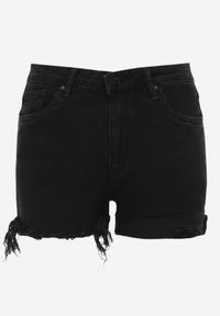 Renee - Czarne Szorty Jeansowe z Dodatkiem Bawełny High Waist z Przetarciami na Nogawkach Vimalen. Stan: podwyższony. Kolor: czarny. Materiał: bawełna, jeans. Sezon: lato. Styl: elegancki #4