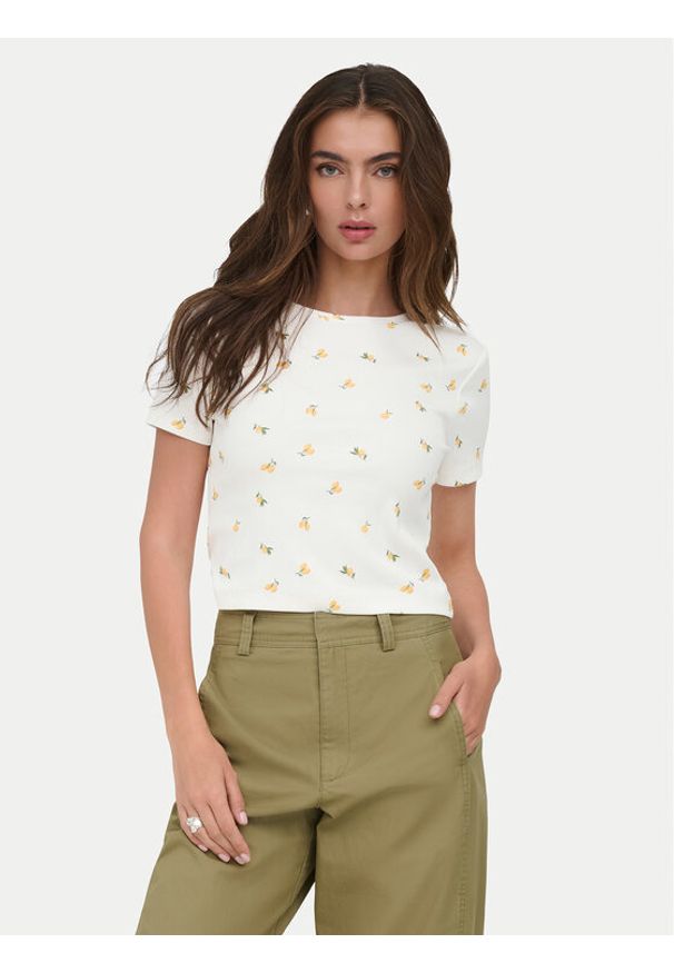 only - ONLY T-Shirt Fenja 15347986 Biały Slim Fit. Kolor: biały. Materiał: bawełna