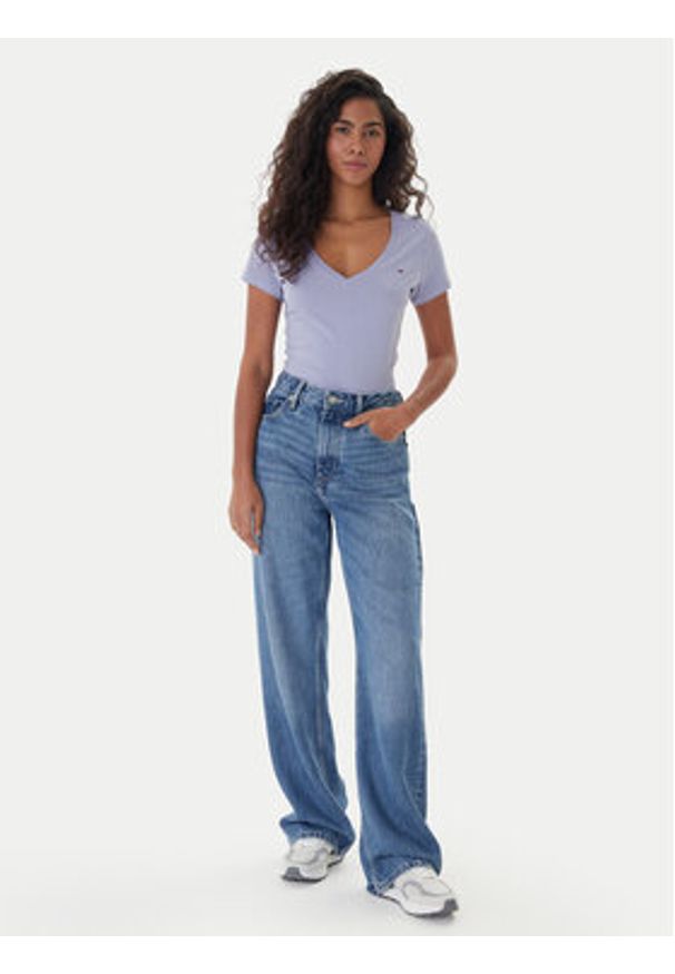 Tommy Jeans T-Shirt DW0DW20458 Niebieski Slim Fit. Kolor: niebieski. Materiał: bawełna