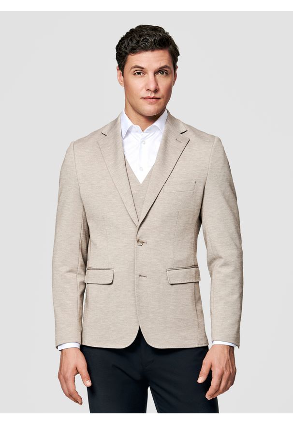 Pako Lorente - PAKO LORENTE - Jasnobrązowa dzianinowa marynarka męska. Kolor: brązowy. Materiał: dzianina