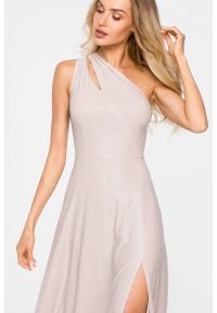 Sukienki.shop - Rozkloszowana suknia wieczorowa brokatowa szampańska. Okazja: na studniówkę, na ślub cywilny, na wesele, na imprezę. Styl: wizytowy #2