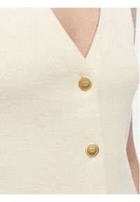 TOMMY HILFIGER - Tommy Hilfiger Top WW0WW49707 Beżowy jasny Slim Fit. Kolor: beżowy. Materiał: bawełna #4