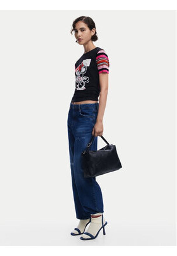 Desigual T-Shirt Minnie 25SWTK39 Czarny Slim Fit. Kolor: czarny. Materiał: bawełna