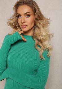 Renee - Zielona Wełniana Sukienka Midi Prążkowana z Półgolfem Sebhatta. Kolor: zielony. Materiał: wełna, prążkowany. Długość: midi #3