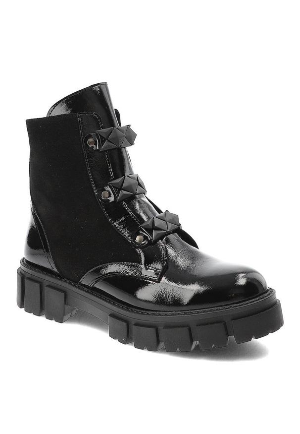 Czarne Botki Karino Damskie Modne Obuwie Jesienne. Kolor: czarny. Materiał: jeans, lakier, skóra. Sezon: jesień. Styl: rockowy