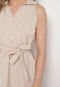 Born2be - Beżowa Sukienka o Koszulowym Kroju Bez Rękawów z Wiązanym Paskiem Liriora. Okazja: na co dzień. Typ kołnierza: dekolt w kształcie V. Kolor: beżowy. Długość rękawa: bez rękawów. Typ sukienki: koszulowe. Styl: klasyczny, casual #3