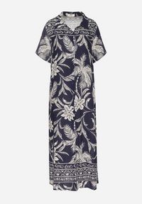 Born2be - Granatowa Koszulowa Sukienka z Wiskozy w Kwiatowy Wzór z Kieszeniami Eramira. Okazja: na co dzień. Kolor: niebieski. Materiał: wiskoza. Długość rękawa: długi rękaw. Wzór: kwiaty. Sezon: lato. Typ sukienki: koszulowe. Styl: casual, elegancki #7