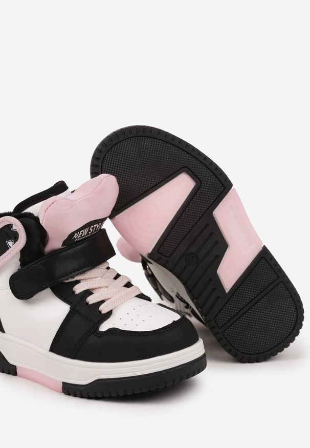 Born2be - Czarno-Różowe Skórzane Botki Sneakersy z Ociepleniem Noninor. Okazja: na uczelnię, na co dzień, na imprezę. Zapięcie: rzepy. Kolor: czarny. Materiał: skóra. Sezon: zima, jesień. Styl: elegancki, casual, klasyczny