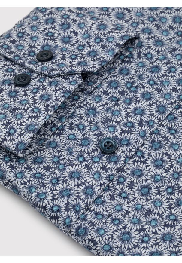 Pako Lorente - PAKO LORENTE - Niebieska koszula męska w kwiaty. Kolor: niebieski. Materiał: lyocell. Długość rękawa: długi rękaw. Długość: długie. Wzór: kwiaty