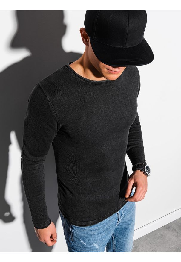 Ombre Clothing - Sweter męski bawełniany E180 - czarny - XL. Kolor: czarny. Materiał: bawełna. Styl: klasyczny