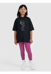 4f - 4F T-shirt oversize z nadrukiem dziewczęcy - czarny 158 (12-13 lat). Kolor: czarny. Materiał: skóra. Wzór: nadruk. Sezon: lato