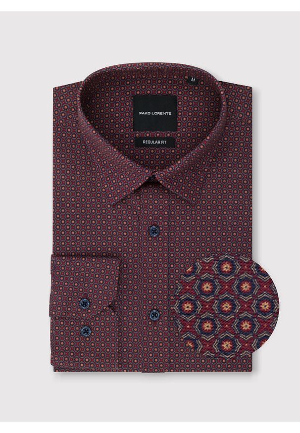 Pako Lorente - PAKO LORENTE - Bordowa koszula w geometryczny wzór. Kolor: czerwony. Materiał: bawełna, elastan. Długość rękawa: długi rękaw. Długość: długie. Wzór: geometria. Sezon: jesień