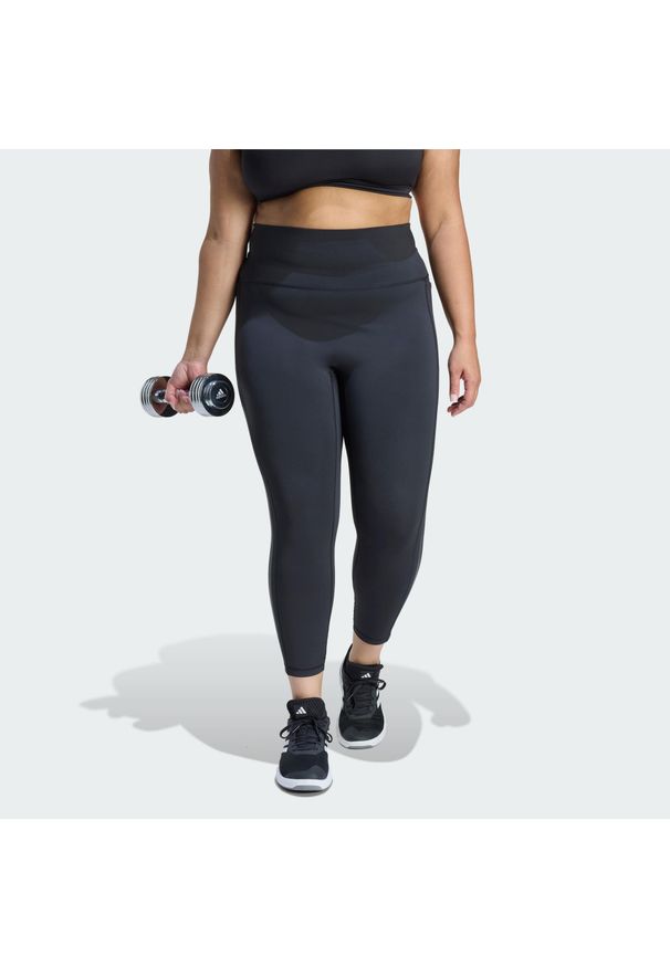 Adidas - Legginsy Optime Workout 3-Stripes 7/8 (Plus size). Stan: podwyższony. Kolekcja: plus size. Kolor: czarny. Materiał: tkanina. Sport: fitness