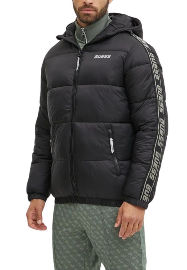 Guess - GUESS Czarna kurtka męska Arlo Padded Jacket. Kolor: czarny. Materiał: poliester, poliamid, syntetyk
