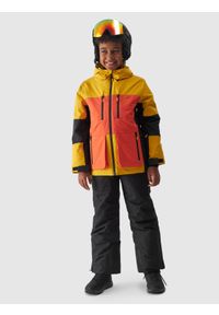 4f - Kurtka narciarska membrana 10000 chłopięca - żółta. Kolor: żółty. Materiał: dzianina, materiał, tkanina, poliester. Wzór: gładki. Sezon: zima. Sport: narciarstwo #2