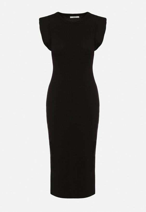 Born2be - Czarna Sukienka Bodycon z Prążkowanej Dzianiny z Rozcięciem Roleria. Okazja: na co dzień. Kolor: czarny. Materiał: prążkowany, dzianina. Długość rękawa: bez rękawów. Typ sukienki: bodycon. Styl: elegancki, casual