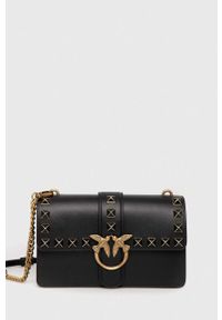 Pinko torebka skórzana kolor czarny. Kolor: czarny. Materiał: skórzane. Rodzaj torebki: na ramię