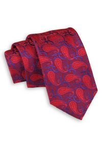 Czerwono-Chabrowy Elegancki Krawat -Chattier- 6,5cm, Męski, Wzór Paisley, Łezki. Kolor: niebieski, czerwony, wielokolorowy. Materiał: tkanina. Wzór: paisley. Styl: elegancki #1