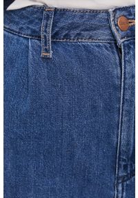 Wrangler Szorty jeansowe damskie kolor granatowy gładkie high waist. Stan: podwyższony. Kolor: niebieski. Materiał: jeans. Wzór: gładki #4