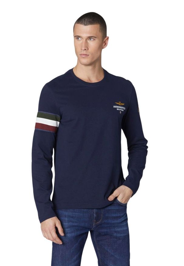 Aeronautica Militare - AERONAUTICA MILITARE Granatowy longsleeve męski Crew neck, Rozmiar M. Kolor: niebieski. Długość rękawa: długi rękaw