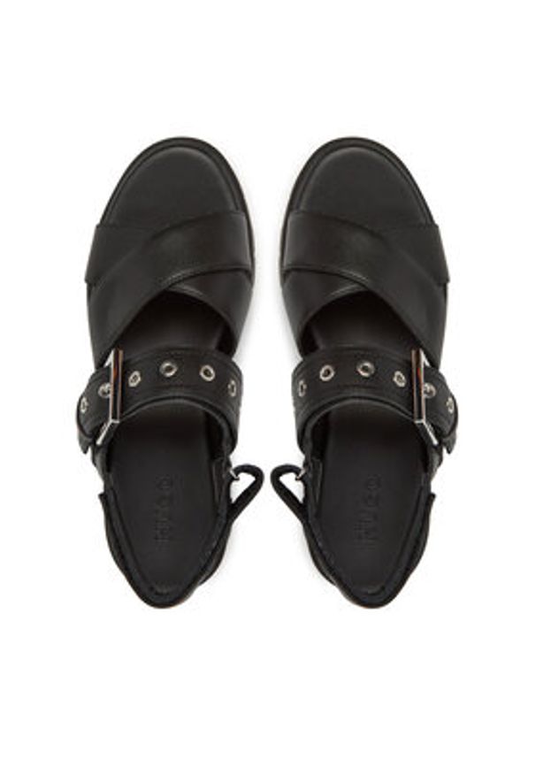 Hugo - HUGO Sandały Kris_Sandal_BKNA 50542072 Czarny. Kolor: czarny. Materiał: skóra