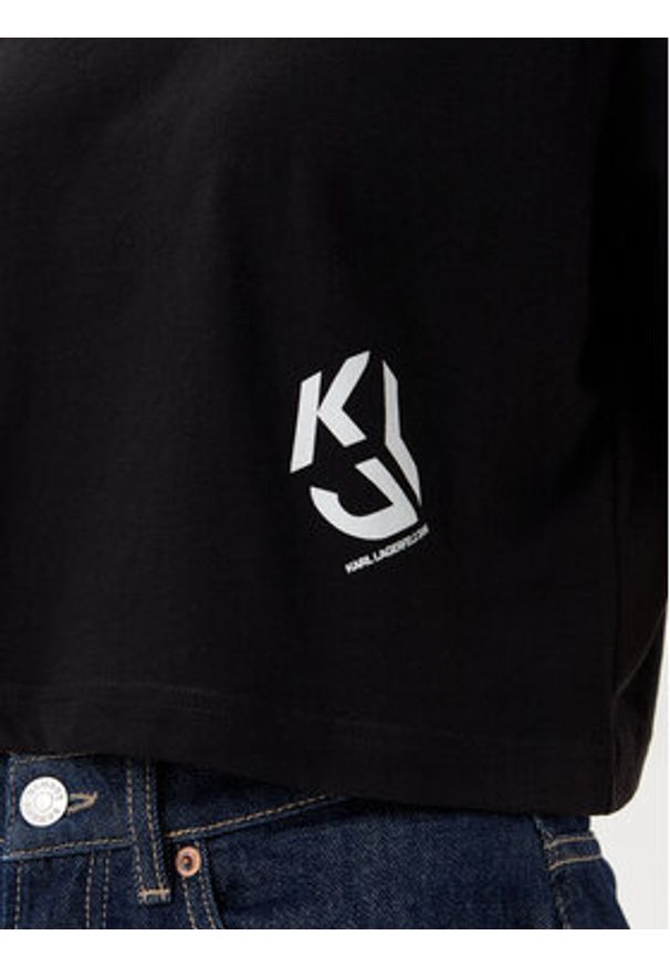 Karl Lagerfeld - KARL LAGERFELD T-Shirt A2W17076 Czarny Cropped Fit. Typ kołnierza: dekolt w karo. Kolor: czarny. Materiał: bawełna, syntetyk