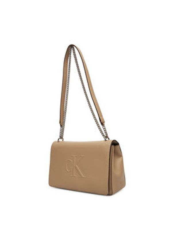 Calvin Klein Jeans Torebka Sculpted Ew Flap25 Shoulder Bag LV04K3035G Beżowy. Kolor: beżowy. Materiał: skórzane