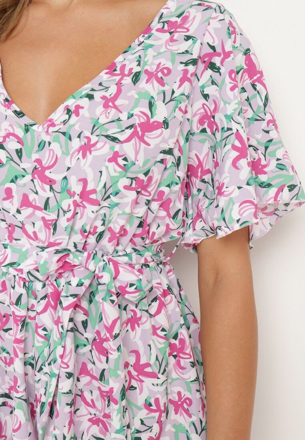 Born2be - Jasnofioletowy Kombinezon z Gumką w Pasie z Materiałowym Paskiem Tessianna. Okazja: na co dzień. Kolor: fioletowy. Materiał: materiał. Styl: elegancki, casual