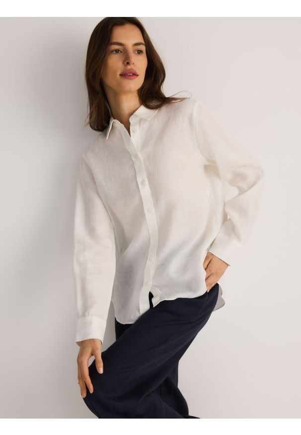 Reserved - Lniana koszula - biały. Kolor: biały. Materiał: len