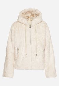 Born2be - Beżowa Casualowa Kurtka Futerko z Kapturem Nindrie. Okazja: na co dzień. Typ kołnierza: kaptur. Kolor: beżowy. Materiał: futro. Styl: casual