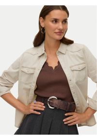 Vero Moda Koszula jeansowa Maria 10277523 Beżowy Slim Fit. Kolor: beżowy. Materiał: bawełna #1