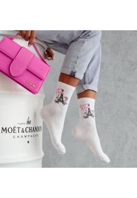 Milena - Białe skarpetki damskie Bonjour Paris 1170 wh. Kolor: biały. Materiał: bawełna, elastan, poliamid, materiał
