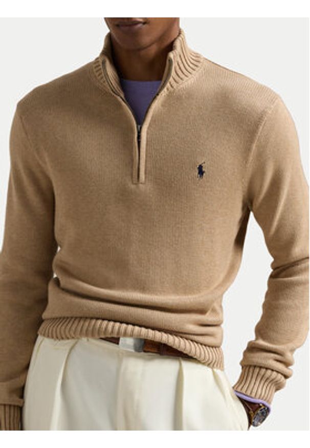 Polo Ralph Lauren Sweter 710859939504 Beżowy Regular Fit. Typ kołnierza: polo. Kolor: beżowy. Materiał: bawełna