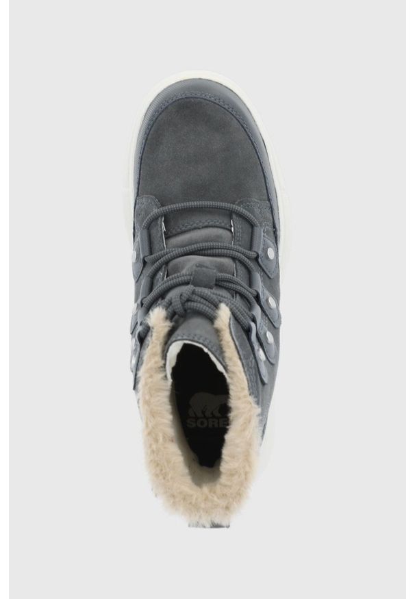 sorel - Sorel - Śniegowce zamszowe Explorer II Joan Faux Fur. Nosek buta: okrągły. Zapięcie: sznurówki. Kolor: szary. Materiał: zamsz