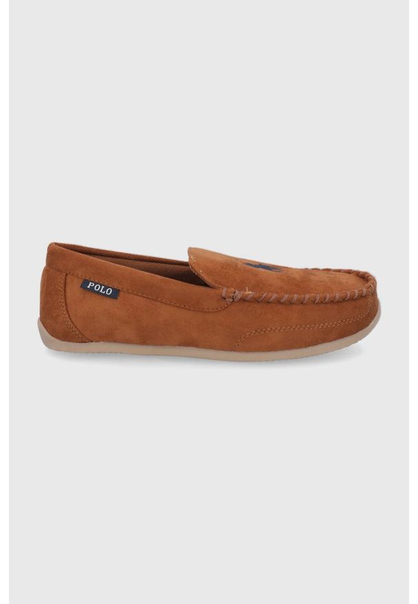 Polo Ralph Lauren Kapcie kolor brązowy. Kolor: brązowy. Materiał: materiał, guma. Wzór: gładki
