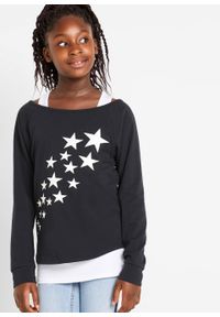Shirt dziewczęcy z topem (2 części), bawełna organiczna bonprix czarno-biały z nadrukiem. Kolor: czarny. Materiał: bawełna. Wzór: nadruk #4
