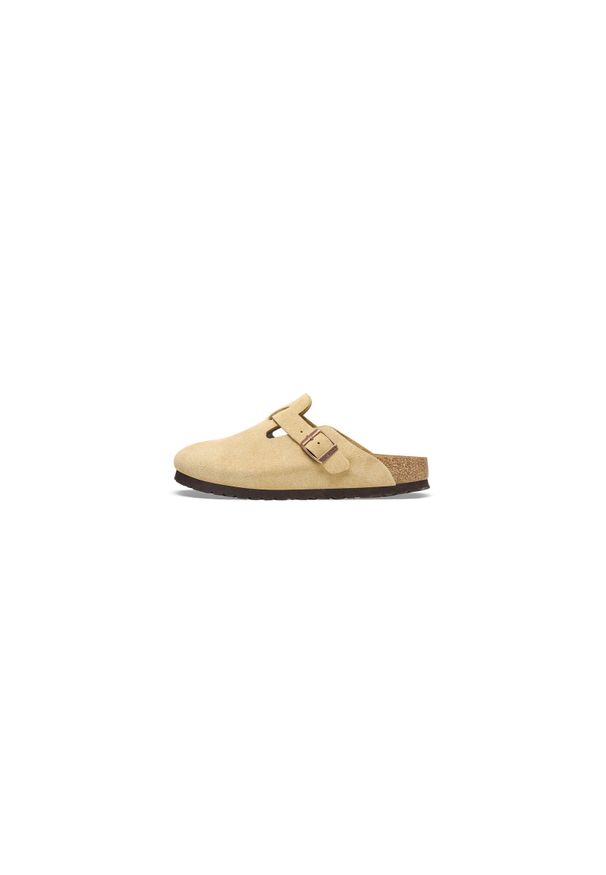 Klapki damskie Birkenstock boston vl. Zapięcie: bez zapięcia. Kolor: żółty. Materiał: zamsz, syntetyk, materiał. Sezon: lato. Sport: turystyka piesza