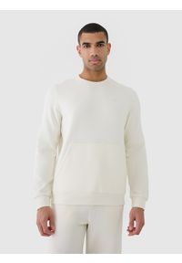 4f - 4F Bluza dresowa nierozpinana bez kaptura męska - beżowa 3XL. Okazja: na co dzień. Typ kołnierza: bez kaptura. Kolor: beżowy. Materiał: dresówka. Wzór: jednolity, ze splotem. Styl: casual, sportowy #1