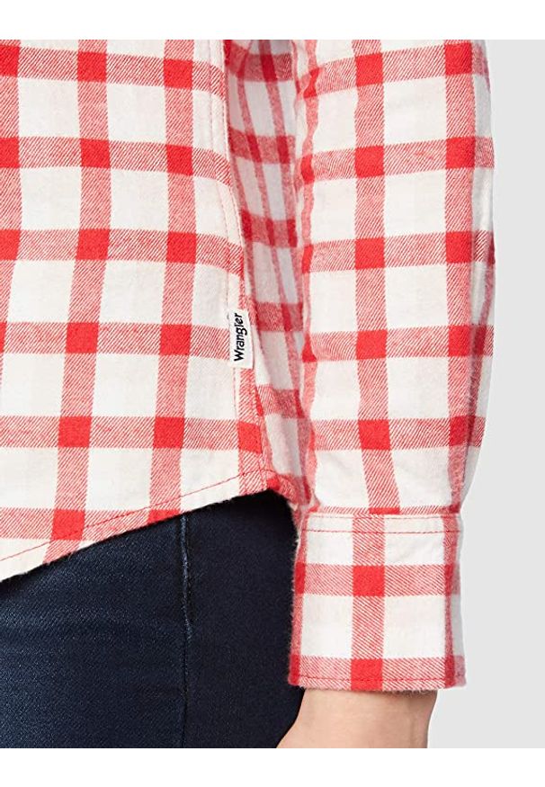 Wrangler - WRANGLER LS 1PKT SHIRT DAMSKA KOSZULA MATERIAŁOWA LOLLIPOP RED W5Z1T2XSK 112130367. Materiał: materiał
