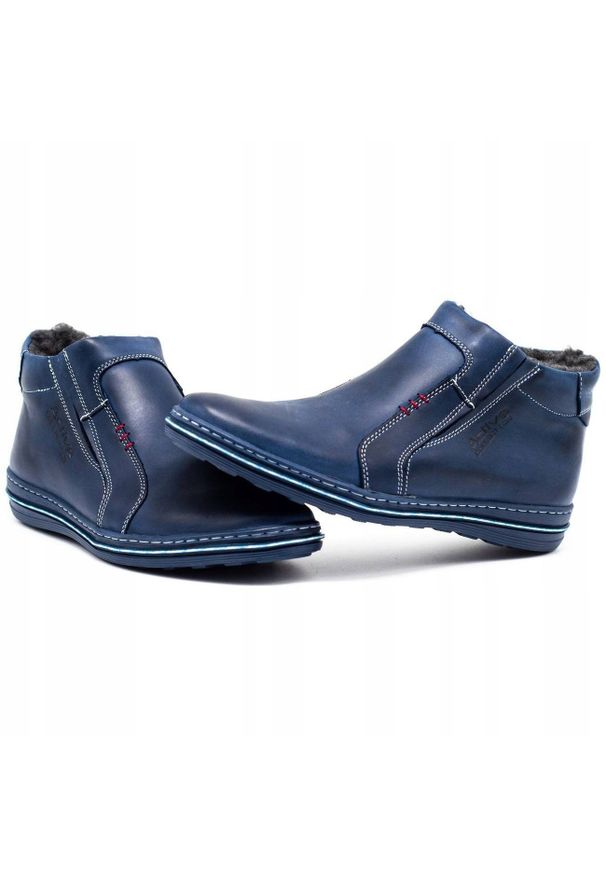 Polbut Buty męskie zimowe 381 granatowe. Okazja: na co dzień. Zapięcie: zamek. Kolor: niebieski. Materiał: materiał, skóra. Sezon: zima. Styl: casual