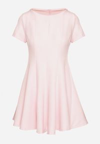 Born2be - Różowa Rozkloszowana Sukienka z Krótkim Rękawem i Ozdobnymi Przeszyciami Meporea. Okazja: na co dzień. Kolor: różowy. Długość rękawa: krótki rękaw. Styl: klasyczny, casual, elegancki #7